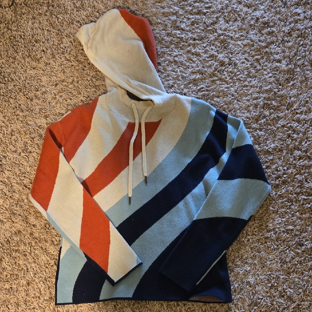 Striped Cozy Hooded Sweater in Cream, Rust & Navy